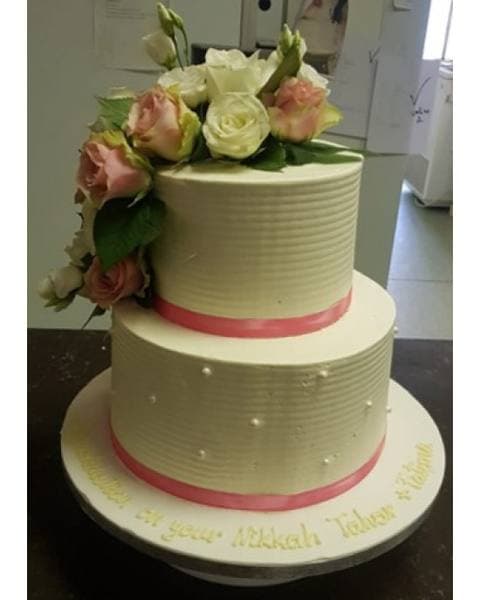 Pink Ribbon Rose Two Tier