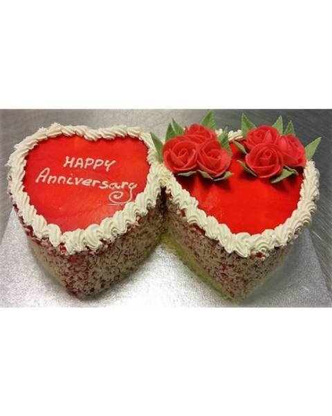 Red Glaze Rose Twin Hearts