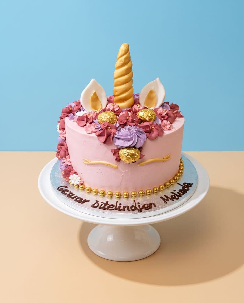 Golden Unicorn Rosette Cake